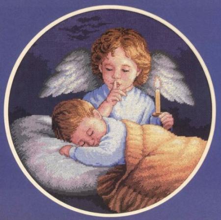 Hafty krzyżykowe - Anioł i śpiące dziecko.jpg