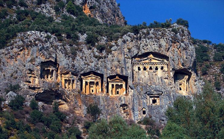 TAPETY ZNANE MIEJSCA ŚWIATA - Ancient Lycian Rock Tombs, Antalya, Turkey.jpg