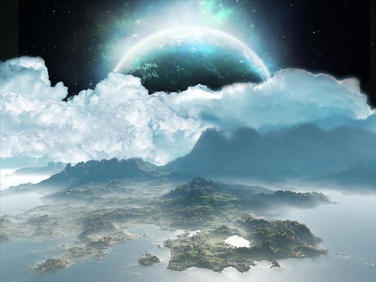 Kosmos, Planety Space, Planets - 3D-graphics Island among the clouds.jpg