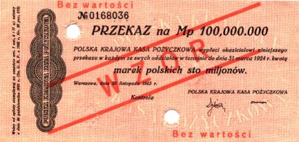 banknoty Polska Krajowa Kasa Pożyczkowa-waluta marka - przekaz_100mil_20listopada1923.jpg