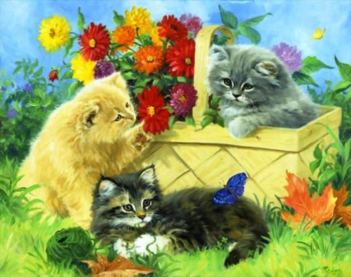 Linda Picken - Fluffy Kittens and Basket of Flowers_jpg.jpg