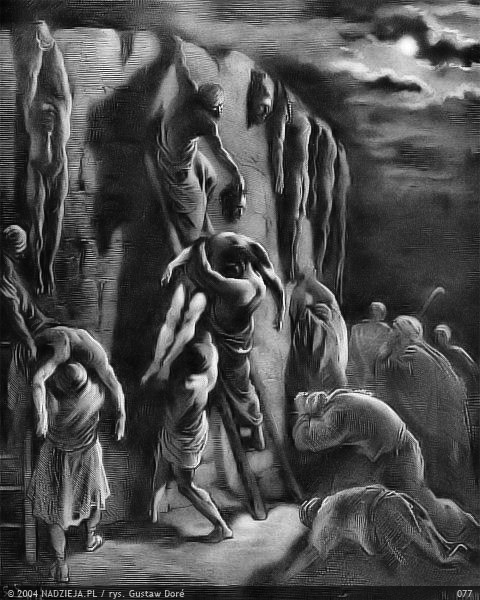 Grafiki Gustawa D... - 077 Mieszkańcy Jabes Galaad zabierają ciało Saula i synów jego 1 Król. 31,12.jpg