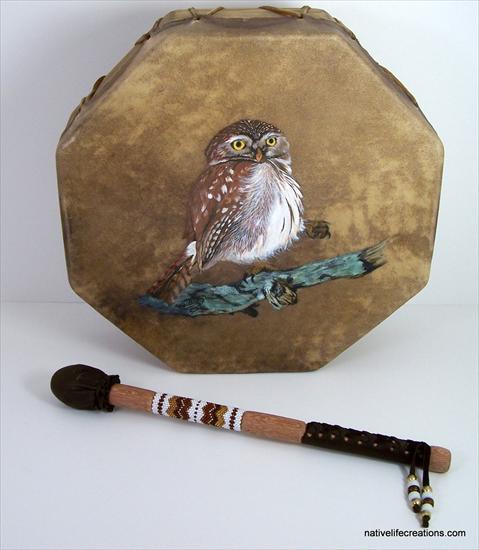 Indian- Artwork - Owl Drum with Stick.JPG